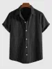 قميص مخطط للرجال القطن الأكمام القصيرة الزر بلوزات قميص طوق للطفو في الشوارع الصيفية