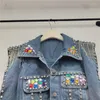 Women's Jackets Women Short Denim Jacket Coat Spring Pearl Diamonds Chain Tassel Frayed Burrs Hem Half Sleeve Female Jeans Streetwear