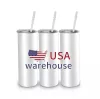 CA USA Warehouse Sublimation Tumblers Mokken leeg 20oz witte rechte lege spaties warmtepersbeker met stro en deksel
