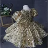 Girl Dresses Glitter Silver Sequined Baby Girls Puffy Sleeve Infant Kids Clothes Children Birthday Party Dress Christmas Gift