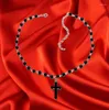 Pendant Necklaces 2023 Large Detailed Cross Drill Jewel Necklace Black Rosary Gothic Punk Jewellery Fashion Charm Statement Women Gift