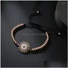 Perline di filo di forma di girasole Corda intrecciata nera Bracciale in rame Dstring per le donne Ottone regolabile Colorf Zircon Coppia gioielli Dro Dhsue