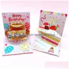 Gratulationskort 3D Cake Popup Happy Birthday Wishes For Her Drop Delivery Home Garden Festive Party Supplies Event DHSWC