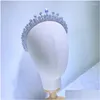 Haarclips Barrettes Asnora Fashion CZ Bridal Crown Wedding Accessoires Geometrische vorm Long Crystal Headband Prom Banket Tiara A DHHX7