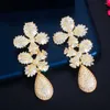 Dangle Earrings Multi Tone Gold Color Cubic Zirconia Statement Luxury Long Leaf Drop For Wedding Party Bridal Jewelry