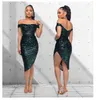 Mode Einfarbig Pailletten Falten frauen Kleider Luxus Party Kleid Tragen Elegante Bodycon Abendkleider Frauen Vestidos