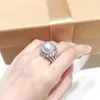 Cluster Rings MJ Fine Pearl Ring Jewelry 925 Sterling Silver Natural Fresh Water 11-12mm White Peals For Women Pearls