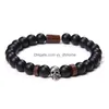 Fili di perline Mix Pietra naturale Braccialetti con ciondoli Skl Bloodstone Lava Occhio di tigre Per uomo Punk Cool Bracciale Braccialetti Gioielli Gothic Dro Dhe4E