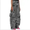 Street Fashionista Nieuwe Fashion Smoke Gray Splicing Multi Pocket Cargo Pants Street Wash Old Long Wide been broek