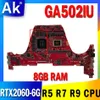 Motherboard GA502IU Laptop Motherboard for ASUS GA502IU GA502I GA502 Notebook Motherboard Mainboard RTX20606G GPU R5 R7 R9 AMD CPU 8GB RAM