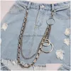 Llaveros Lanyards 2023 Cadena de cinturón de billetera de metal largo Rock Punk Pantalones Hipster Beads Llavero Anillo Clip Llavero Hiphop Jeans Acce Dhke0