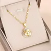 Pendant Necklaces In Rotatable Sweet Zircon Crystal Rose For Women Trendy Female Stainless Steel Chain Ladies Accessories