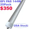 Single Pin T8 144W LED Tube-glödlampa 8ft Dubbelrad LED, FA8 BASE LED-butiksljus 250W Fluorescerande lampbyte Dual-End-effekt, Cool White 6000K Crestech168