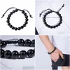 Beaded Strand Natural Obsidian Anti Fatigue Bracele 610Mm Round Men Bracelet Adjustable Handsome Black Beads Bracelets For Women Jew Dhajo