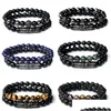 Beaded Strand Strands Pcs Tiger Eye Bracelets For Men Natural Black Onyx Stone Beads Bracelet Couples Vintage Elastic Charm Bangle D Dhbxl