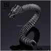 Charm Bracelets Punk Animal Dragon Head Bracelet Men Stainless Steel Black Matte China Blessing Bangle Jewelry Drop Delivery Dhqaa