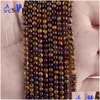 Outras contas de forma redonda de pedra do olho amarelo natural para jóias que fazem M Spacer Loose Diy Bracelets Handmade Jewellery 15 Drop del Dhejd