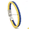 Pulseras de eslabones de cadena Pulsera azul amarilla Pulsera de color de la bandera de Ucrania Ucrania Cuero trenzado para hombres Mujeres Niños Entrega de la gota Dhmh7