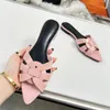 Women's brand slippers summer designer casual soft drag genuine leather thin strap combination hotel slippers flat fashion seaside resort slippers point with box