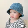 Beretten opvouwbare baby denim emmer hoed vintage kinderen zonbeveiliging petten zomer visser visser winddicht riem jongens meisjes zonneschaduw