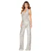 Eleganta kvinnor smala byxor Temperament V Neck Sequined Jumpsuits One Piece Trousers Sequined Solid Femme Party Clothing