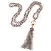 Pendant Necklaces MOODPC Fashion Bohemian Tribal Jewelry Glass Crystal Long Knotted Drop Link Tassel Necklace