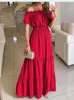 Casual Dresses Summer Off Shoulder Green Boho Dress Fashion Elegant Beach Party Slash Neck Ruffle Maxi Women Robe 2023