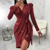 Casual Dresses POFGD 2023 Irregular Celebrity Evening Party Stacked Ruched Long Sleeve Dress Age Reduction Tunic High Waist Vestidos