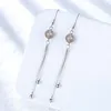 Kolczyki Dangle Proste koreańsko -szary onyksowy kamień naturalny długi frędzle srebrna kropla dla kobiet