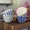 Mugs Japanese Coffee Cup Holder Desktop Wooden Storage Rack Nordic Style Ceramic Mini Milk Water Mug With Golden Handle