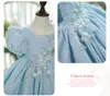 Mädchenkleider Flauschiges Prinzessin-Tutu-Kleid Himmelblaues Spitzen-Satin-Mädchen-Teenager-Schönheitswettbewerb-Geburtstagsfeier-Ballkleid