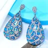 Brincos dangados Godki Trendy Blue Shell Long Drop Brincho para mulheres Casamento Cubic Zirconia Dubai Fantas de verão Festa de verão