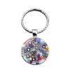 Keychains WG 1PC Färgglada mönster Tid Cabochon Gemstone Keychian Keyring Pendant Metal Glass Ball smyckespresent