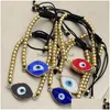 Beaded Strand 10Pcs 2023 Fashion Elegant Women Lucky Eye Bracelet With Golden Plated Beads Turkey Glass Eyes Handmade Adjustable Ban Dhqiz