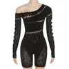 Women's Rompers Jumpsuit Summer New Female Sexy Hollowed Out Tight knit Perspective High Waist Casual One-piece Shorts