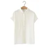 Women's Blouses Summer Women White Shirts Cotton Yarn Short Sleeve Striped Lady Tops Gauze Soft Female Clothing