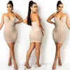 Summer See-through Mesh Diamonds Dress Women Slim Elastic Strap Mini Dresses Lady Club Party Night Outfit Vestidos