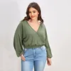 Tops Plus Size Vneck Elegant Summer Spring Wrap Chiffon Blouse Women Long Lantern Sleeve Loose Casual Crop Blouse Large Size 6XL 7XL