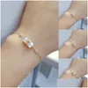 Bracelets de link de cadeia simples Placa de marisco branco simples Pulseira de flores de zircão de metal para mulheres jóias de jóias Jóias de jóias dhjpu