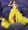 Robes de fille Robe de fleur jaune Puffy Tulle O Neck Long Length Little Bride Birthday