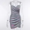 Summer Women Clothing Shiny Stylish Bodycon Party Luxury Dress Pleated Club Dresses Vestidos