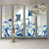 Fonds d'écran Chinois Waterline Wave Spray Sunrise Fishs Encre Bleue Papier Peint Mural Pour Les Murs 3D Sushi Restaurant Décor Industriel Papier Peint
