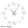 Relógios de parede 2023 3d Big Acrylic Mirror Clock Diy Quartz Watch Still Life Butterfly Home Decoration Sala de estar Adesivos