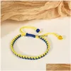 Beaded Strand Lucky Knot Bracelets Ukraine Flag Color Blue Yellow Beads Women Men Charm Woven Handmade Bangles Braided Adjustable Je Dhnjn