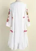 Lässige Kleider 5xl 4xl 3xl 2xl Bohemian Beach Kleid 2023 Frühlings Sommerstil Ladies V-Neck luxuriöser Stickerei 3/4 Ärmeln Weiß