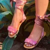 Sandals Women Ankle Strap Pear Beaded Special Woman Open Toe Flat Shoes Casual Beach Plus Size Summer