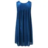 Casual Dresses Women Solid Dress Sleeveless Round Neck Lace Trim Splice Pullover Loose Night Gowns Ladies Home Wear