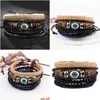 Kettengliederarmbänder Europäische und amerikanische Explosionsmodelle Mtilayer-Lederarmband Herren Classic Devils Eye Beaded Braided Drop De Dhrto