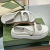 Designer Summer Woman Leisure Double G Platform Sandal Fashion Cowhide Rubber Sole Roman Flip Flops Hollow Letter Sandaler