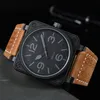 Designer heren polshorloges heren bel automatisch mechanisch horloge bruin leer zwart rubber ross horloges horloges geschenk